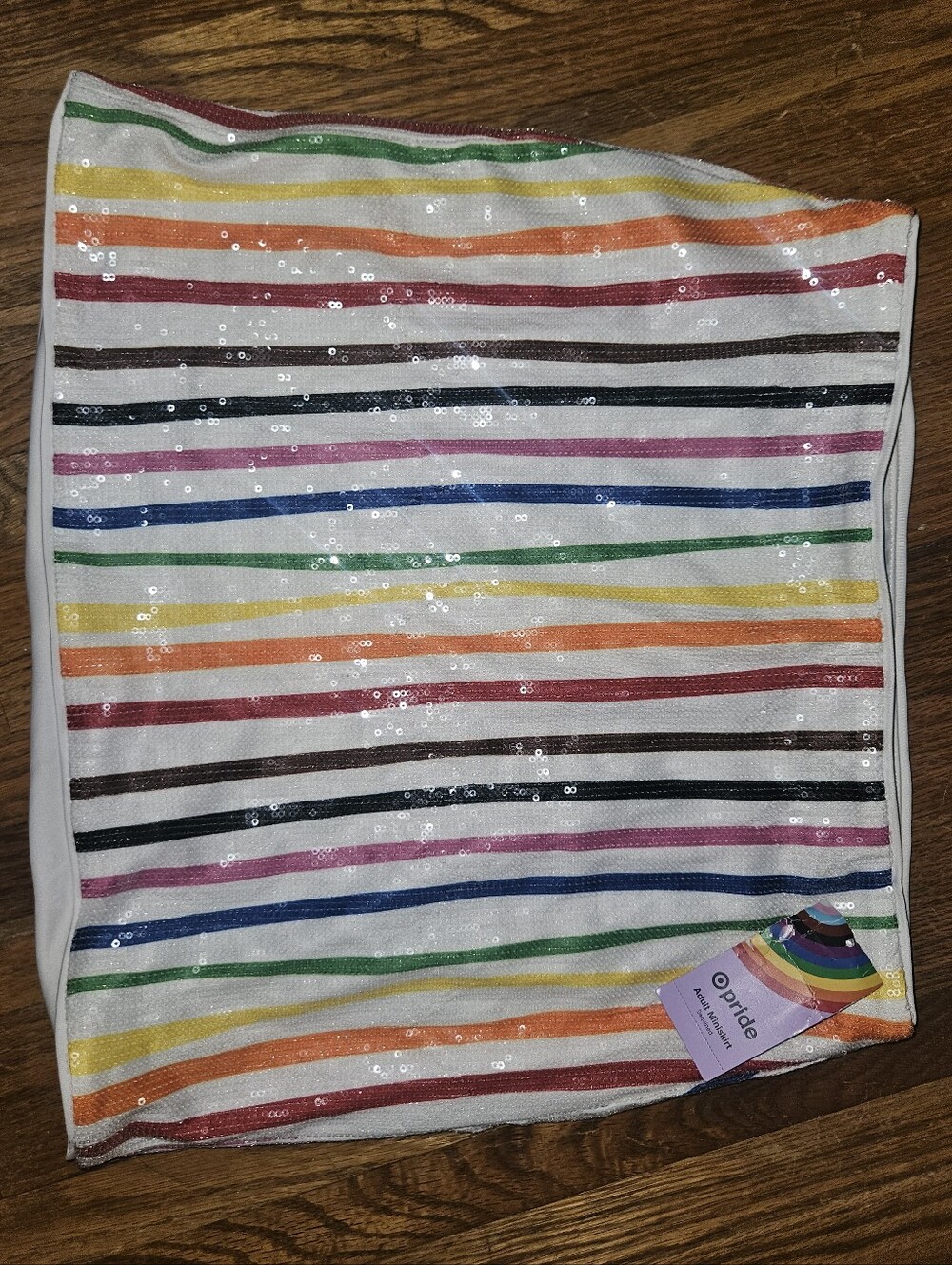 White Sequin Mini Skirt with Rainbow Stripes Lined Size XS By Target Pride